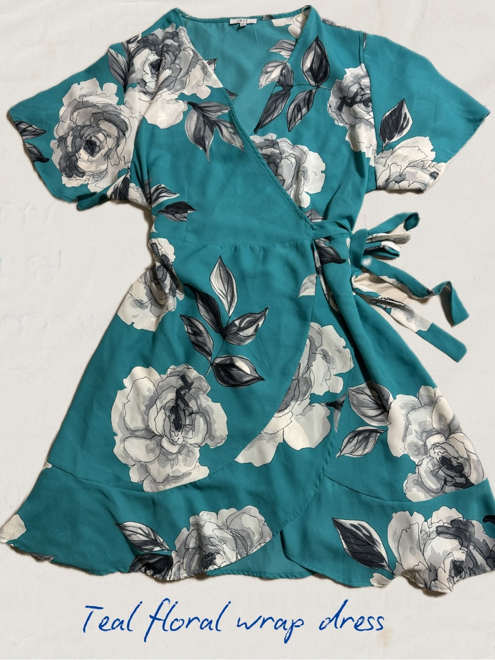 iris Teal Floral Wrap Dress